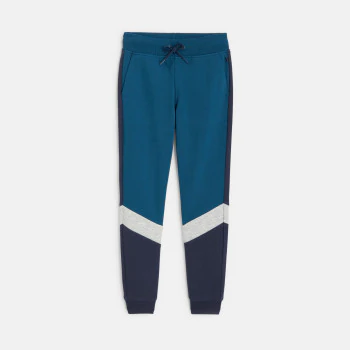 Boys' blue colour block fleece jogging bottoms