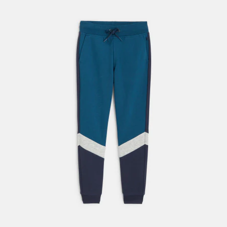 Boys' blue colour block fleece jogging bottoms