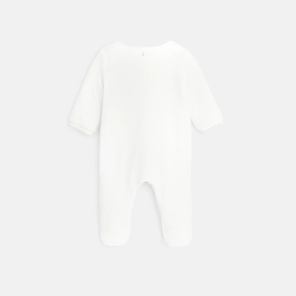 Warm snuggle suit lined in white textured knit for newborns