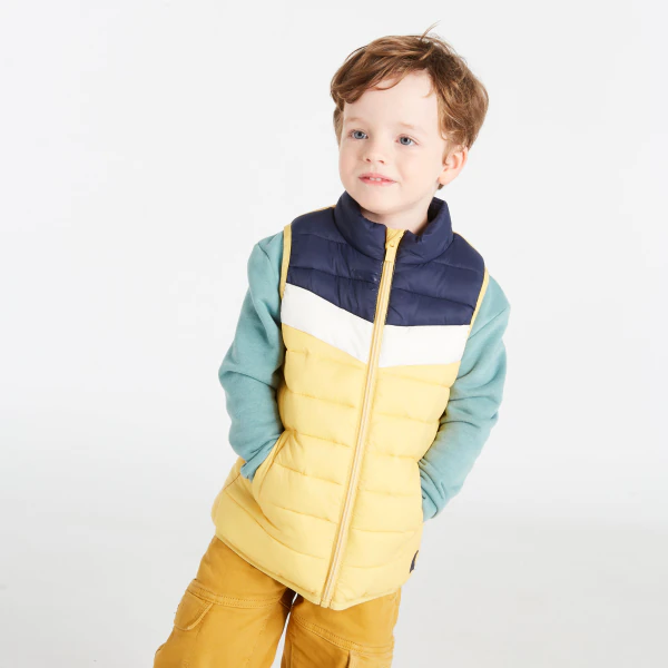 Sleeveless colour block down jacket