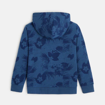 Floral zipped fleece hooded sweatshirt