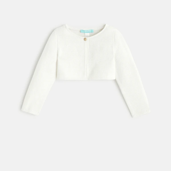 Baby girl's short white knitted bolero cardigan