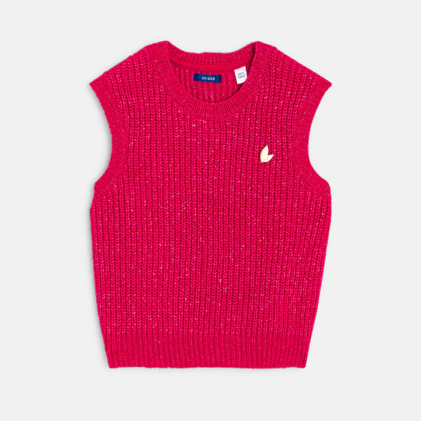 Girls' pink sleeveless ribbed jumper