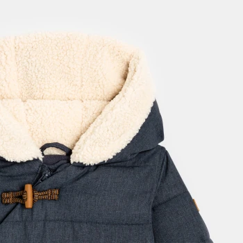 Baby boys' blue bear-themed patch quilted hooded coat