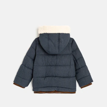 Baby boys' blue bear-themed patch quilted hooded coat