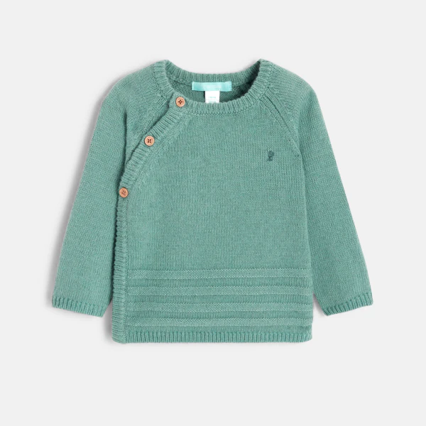 Newborns' green knitted cross-over jumper