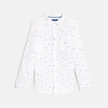 Boys' white printed long-sleeved shirt