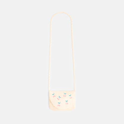 Embroidered woven straw-look bag