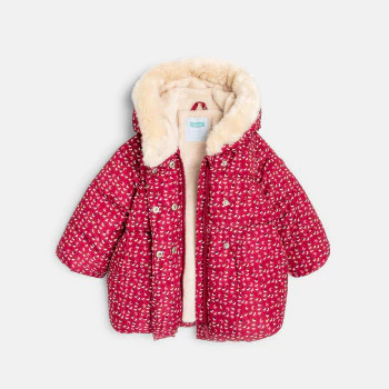 Baby girls' pink floral lined quilted coat