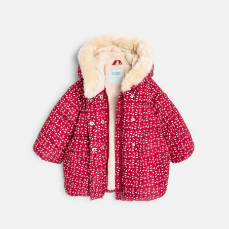 Baby girls' pink floral lined quilted coat