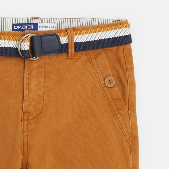 Slim-fit belted plain fabric chinos