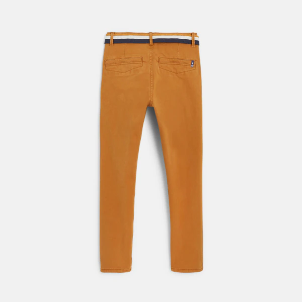 Slim-fit belted plain fabric chinos