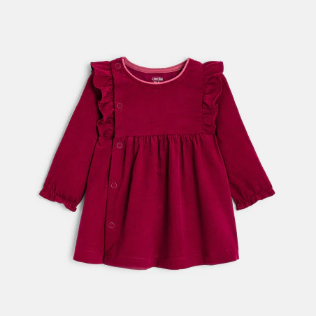 Newborns' dress in fine ribbed pink corduroy