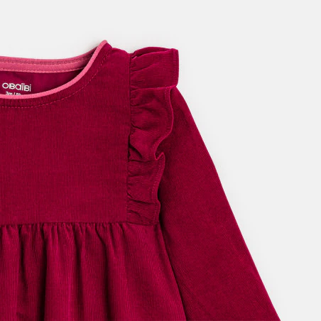 Newborns' dress in fine ribbed pink corduroy