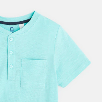 Boy's plain blue Henley-neck T-shirt