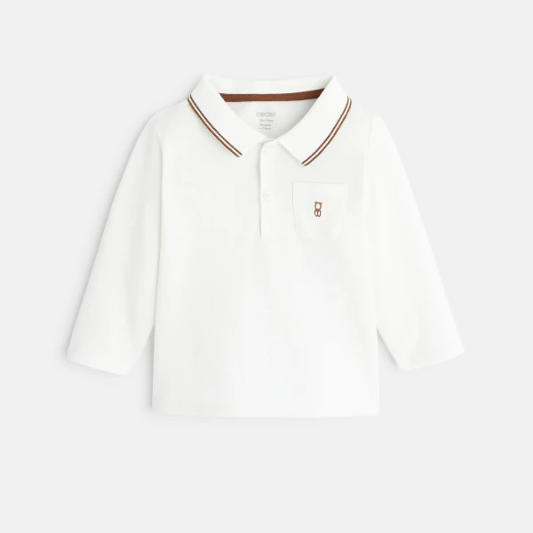 Plain piqué long-sleeved polo shirt