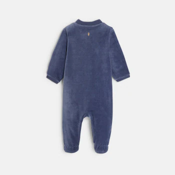 Baby boys' blue fox head-themed velvet sleep suit