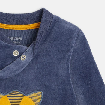 Baby boys' blue fox head-themed velvet sleep suit