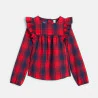 Girls' red check ruffled blouse