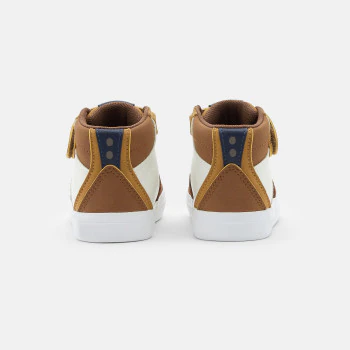 Baby boys' beige high-top trainers with elasticated laces and Velcro