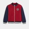 Two-tone quilted fleece letterman jacket