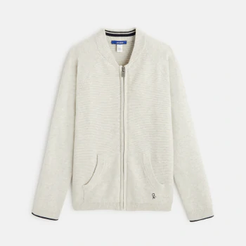 Fine-knit zippered varsity cardigan