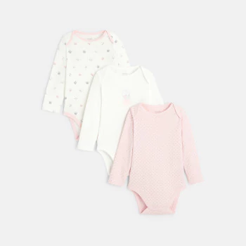 Newborn pink cat bodysuit with US-style collar (set of 3)