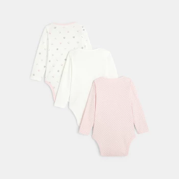 Newborn pink cat bodysuit with US-style collar (set of 3)