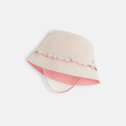 Baby girl's reversible pink fabric bucket hat with ruffle