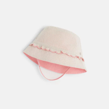 Reversible and frilled fabric bucket hat