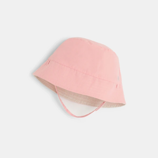 Baby girl's reversible pink fabric bucket hat with ruffle