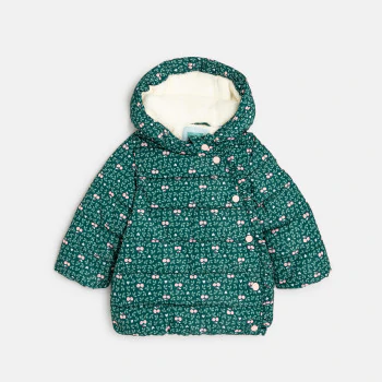 Baby girls' green floral lined quilted coat