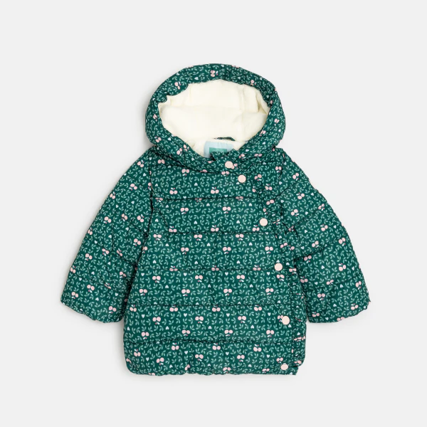 Baby girls' green floral lined quilted coat