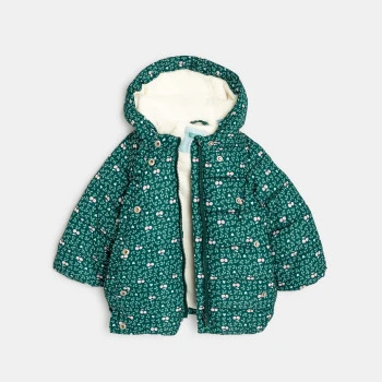 Baby girls' green floral lined quilted coat