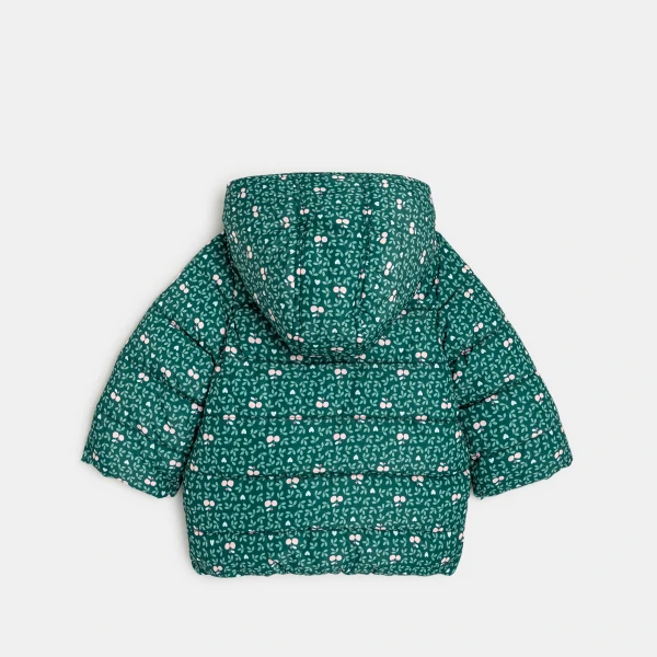 Baby girls' green floral lined quilted coat