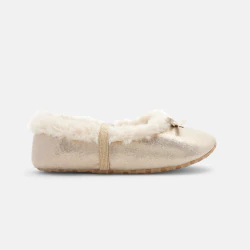 Girls' yellow ballerina slippers with shiny faux fur