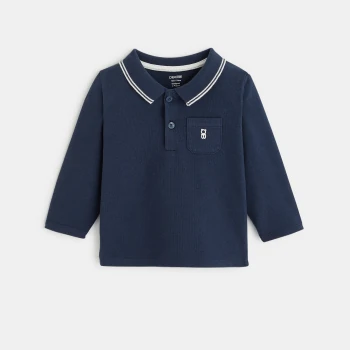 Plain piqué long-sleeved polo shirt