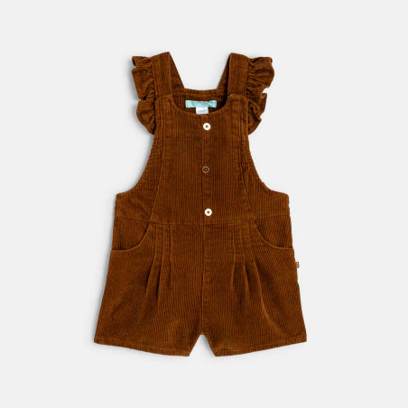 Baby girls' short brown corduroy dungarees