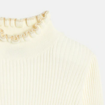 Girls' white ribbed neck jumper