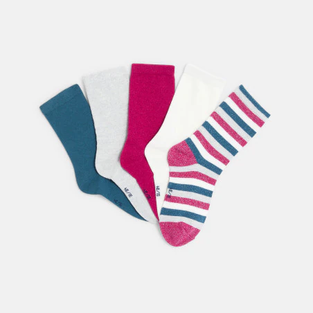 Girls' pink patterned glitter socks (set of 5)