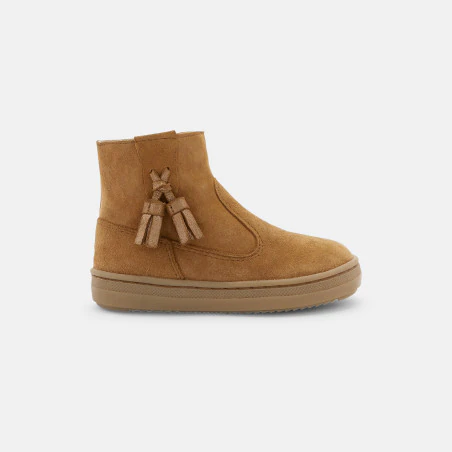 Baby girls' beige leather boots with tassels