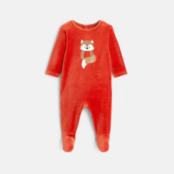 Baby boys' orange fox-themed velvet sleep suit