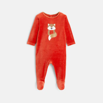 Baby boys' orange fox-themed velvet sleep suit