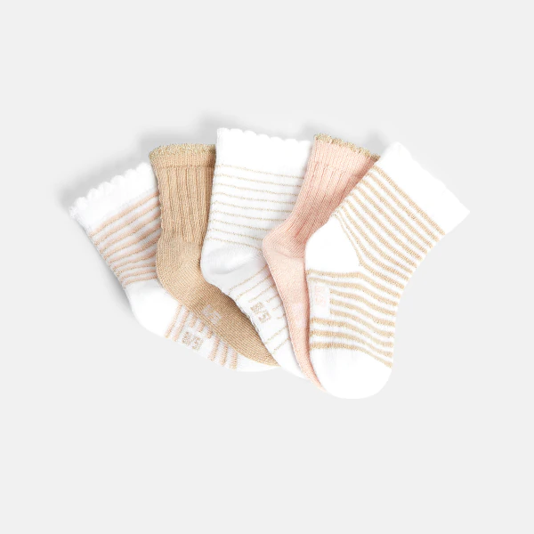 Shiny striped socks with scalloped edges (set of 5)