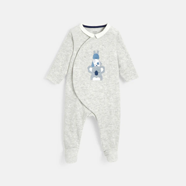 Velour footed sleeper with animal print