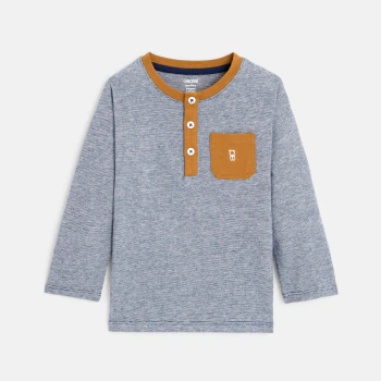 Baby boys' blue striped Henley-neck T-shirt