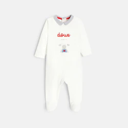 Baby boys' decorative white lamb-themed velvet sleep suit