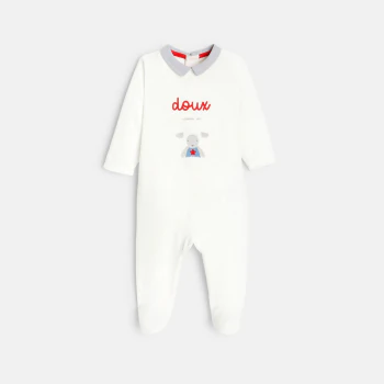 Baby boys' decorative white lamb-themed velvet sleep suit