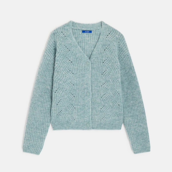 Girls' green V-neck cardigan