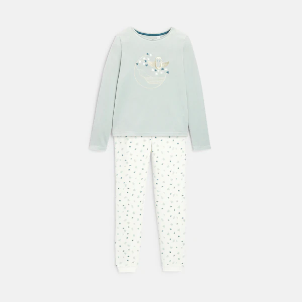 Girls' 2-piece green velvet pyjamas